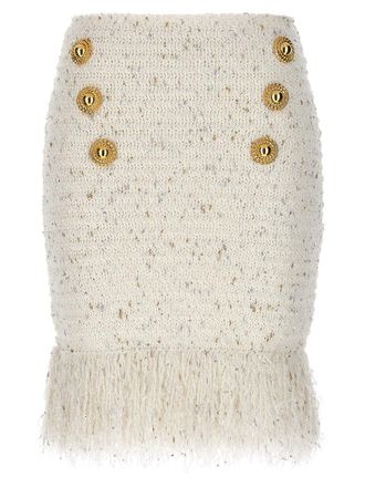 Balmain Fringed Tweed Skirt