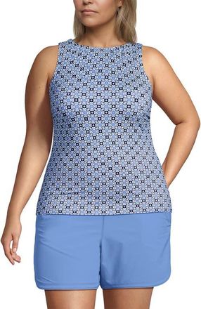 Lands End High Neck UPF 50 Modest Tankini Top Swimsuit in Lake Blue Geo Floral at Nordstrom, Size 16W