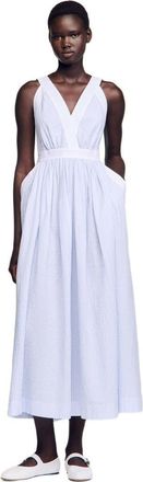 Sandro Long striped dress in Ciel /Blanc at Nordstrom, Size 40 Eu