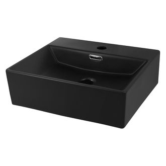 ECD Germany Lavabo negro de cer&aacute;mica moderno con agujero de grifo