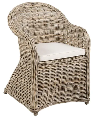 Beliani Poltrona Da Giardino In Rattan Naturale Con Cuscini In Cotone Bianco Susua Ii