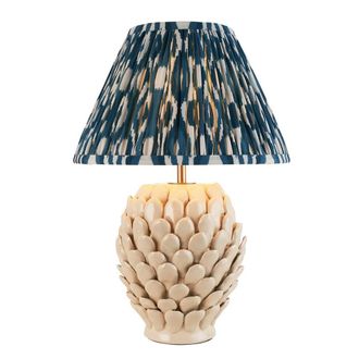 Netlighting Layered Leaf Ivory Table Lamp Blue Fabric Ikat Shade 30cm B22 in Beige