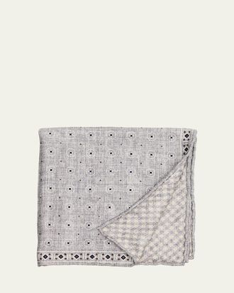 Brunello Cucinelli Mens Double-Face Geometric-Check Silk Pocket Square