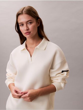 Calvin Klein Womens Smooth Relaxed Polo Sweatshirt - White/Natural - S