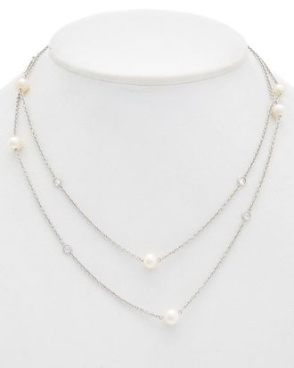 Suzy Levian Freshwater Pearl And White Sapphire Station Necklace