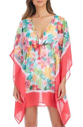 Bleu Rod Beattie Semisheer Cover-Up Caftan in Coral/White Multi at Nordstrom, Size Medium