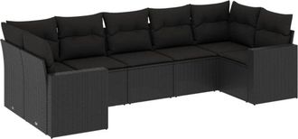 vidaXL Set De Comedor De Jard&iacute;n 7 Pzas Y Cojines Rat&aacute;n Sint&eacute;tico Negro Vidaxl