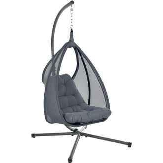 Beliani Sedia a dondolo sospesa boho moderna con struttura in metallo catena e cuscino morbido grigio scuro Avegno
