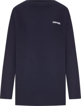 Miu Miu OVERSIZED RIBBED KNIT SWEATER WITH LOGO - Miu Miu - Woman