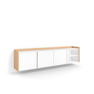 Skraut Home Mueble tv efecto madera blanco y roble 207x35x50cm colgado