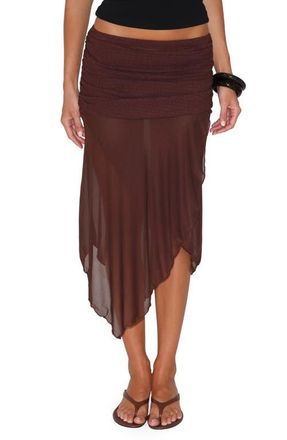 Tiger Mist Zinnia Mixed Media Asymmetric Skirt in Chocolate at Nordstrom, Size Xx-Small