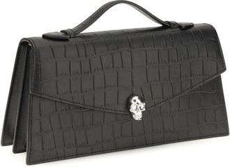 Alexander McQueen Womens Crocodile-Embossed Calfskin Top Handle Bag Black Calf Leather Bos