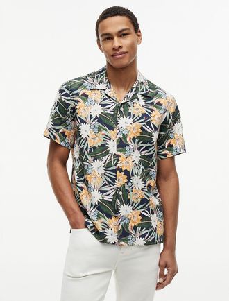 Tommy Hilfiger Mens Regular Fit Tropical Floral Camp Shirt - Navy - XXL