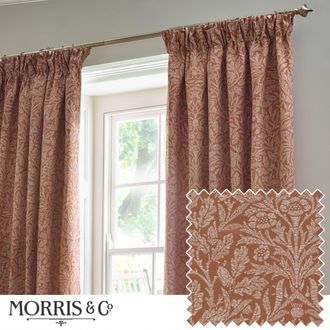 Morris & Co. Acorn Tonal Matt Jacquard Room Darkening Pencil Pleat Curtains in Red | Size: 168 cm width x 183 cm drop