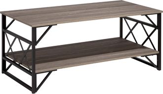 Beliani Mesa De Centro Con Tablero De Madera Gris Pardo Marco De Metal Negro Estante 120 X 60 Cm Tablero De Part&iacute;culas Industrial Bolton