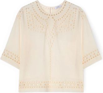 Motivi Georgette Blouse met Ajour&eacute; Borduurwerk - Dames - Blouses - Wit - S - Polyester - Overhemden