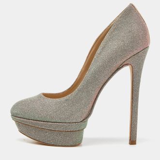 Brian Atwood Holographic Lurex Fabric Platform Pumps