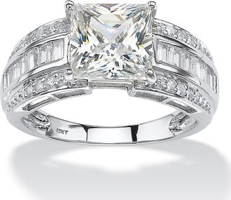 Palm Beach Jewelry 2.94 TCW Square-Cut and Baguette Cubic Zirconia Engagement Ring 10k White Gold