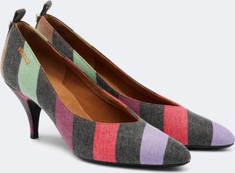 Versace Tina striped denim pumps