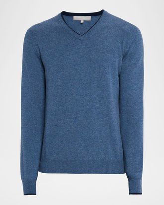 Sofiacashmere Mens Tipped Cashmere Knit V-Neck Sweater