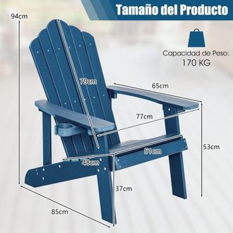 Costway Silla Adirondack Con Portavasos, Sillas Para Hogueras, Resistente A La Intemperie, Grano De Madera Realista, Fac&iacute;l De Montaje, Silla De Exterior Para 