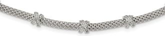 Diamond2Deal Sterling Silver Polished Cubic Zirconia Xs Necklace 18