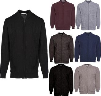 Generic Mens Classic Zip Up Vintage Plain Knitted Grandad Cardigan Jumper UK M - 4XL (XL, Silver BW Zip)