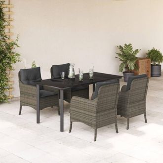 vidaXL Set Comedor De Jard&iacute;n 5 Piezas Con Cojines Rat&aacute;n Sint&eacute;tico Gris Vidaxl