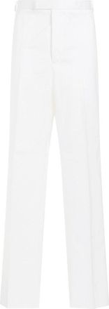 Thom Browne Straight Leg White Cotton Chino Pants