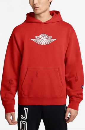 Nike Jordan Rare Air Oversize Distressed Pullover Hoodie in Chile Red at Nordstrom, Size Medium