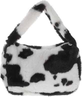 Yardwe Plush Cow Pattern Women Shoulder Bag Soft Handheld Lady Handbag Cute Outdoor Leisure Tote