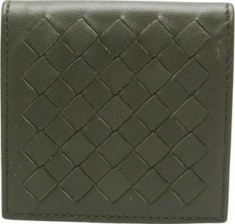 Bottega Veneta Intrecciato Khaki Leather Wallet (Pre-Owned)
