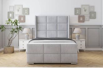 Sloomy Beaumont Naples Bed Frame With 50 Upholstered Wingback Headboard in Silver | Size: Super King