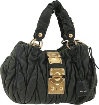 Miu Miu Coffer Convertible Satchel Matelasse Leather Khaki Leather Handbag (Pre-Owned)