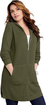 Roaman's Waffle Mega Length Zip Hoodie in Dark Olive Green at Nordstrom, Size 20