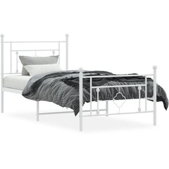 vidaXL Metal Bed Frame without Mattress with Footboard White 100x190cm Vidaxl