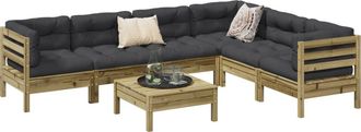 vidaXL Set De Sof&aacute;s Jard&iacute;n 7 Pzas Con Cojines Madera Pino Impregnada Vidaxl
