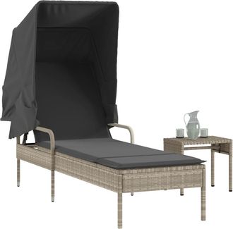 vidaXL Vidaxl - Tumbona Con Capota Y Mesa Rat&aacute;n Sint&eacute;tico Gris Claro