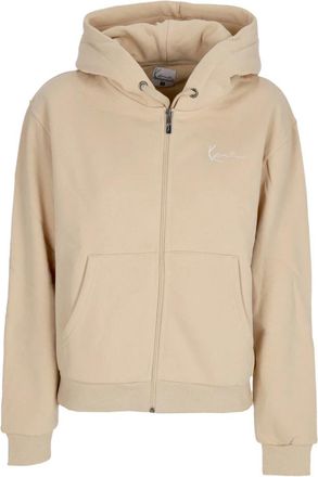 Karl Kani Essenti&euml;le Zip Hoodie met zijzakken - Dames - Vesten met rits - Beige - S - Katoen - Hoodies & sweatvesten