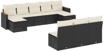 vidaXL Vidaxl - Set De Sof&aacute;s De Jard&iacute;n 10 Pzas Cojines Rat&aacute;n Sint&eacute;tico Negro