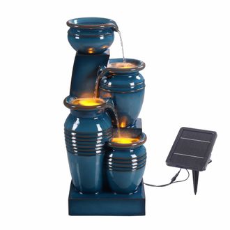 Teamson Home Outdoor Water Fountain with LED Lights, 73 cm Blue