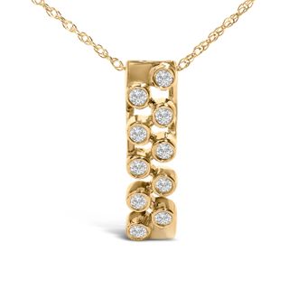 House of Brilliance 14K Yellow Gold Bezel Set 1/7 Cttw Diamond Vertical Bar Pendant Necklace