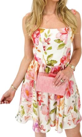 Lavender Brown Jenesis Mini Floral Dress In Ivory/pink