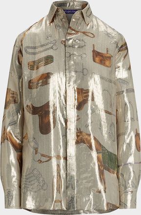 Ralph Lauren Collection Evelina Equestrian Metallic Silk Shirt
