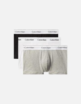 Calvin Klein Mens 3-Pack Icon Cotton Stretch Relaxed Dart Boxer Trunks, Black/White/Grey - Size: 32/30/31
