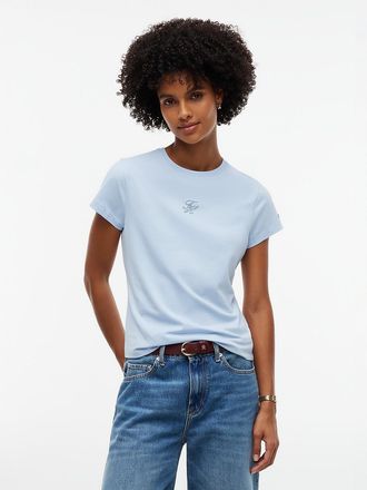 Tommy Hilfiger Womens Slim Script Monogram T-Shirt - Sky Blue - L