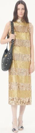Valentino Abito Midi In Tulle Illusione Ricamato Donna BRONZE/SILVER 40