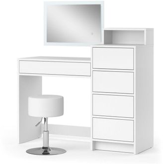 Vicco Tavolino da toilette Naara, Bianco, 110.5 cm con specchio led e sgabello