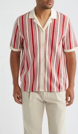 Wax London Ivy Stripe Knit Camp Shirt in Rust/ecru at Nordstrom, Size Medium