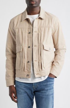 AG - Adriano Goldschmied Sid Twill Trucker Jacket in Melange Camel at Nordstrom, Size Xx-Large